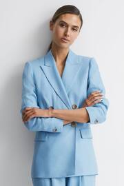 Reiss Blue Hollie Double Breasted Linen Blazer - Image 6 of 7