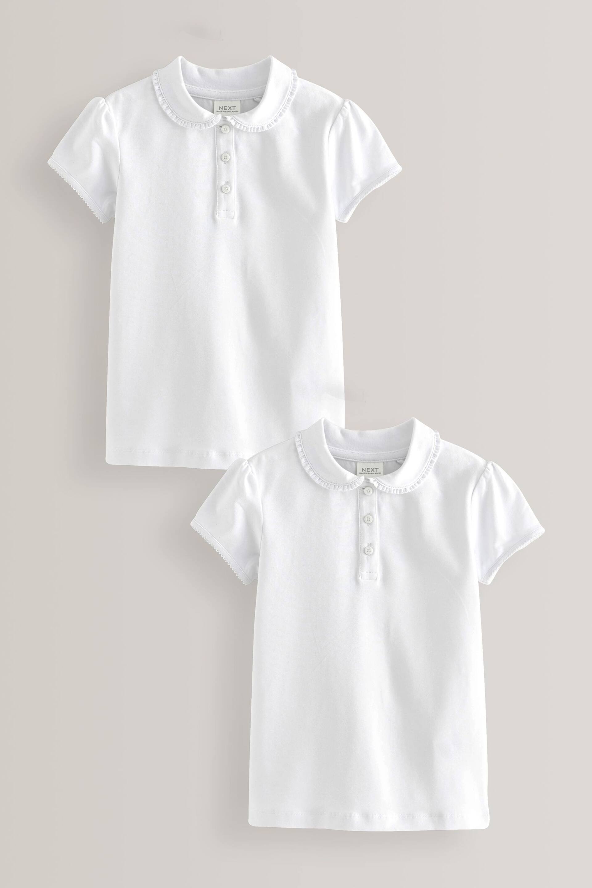 White Cotton Stretch Pretty Collar Jersey Tops 2 Pack (3-16yrs) - Image 1 of 8