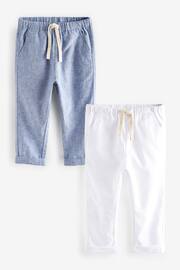 Chambray/White 2 Pack Linen Blend Pull On Trousers (3mths-7yrs) - Image 1 of 5