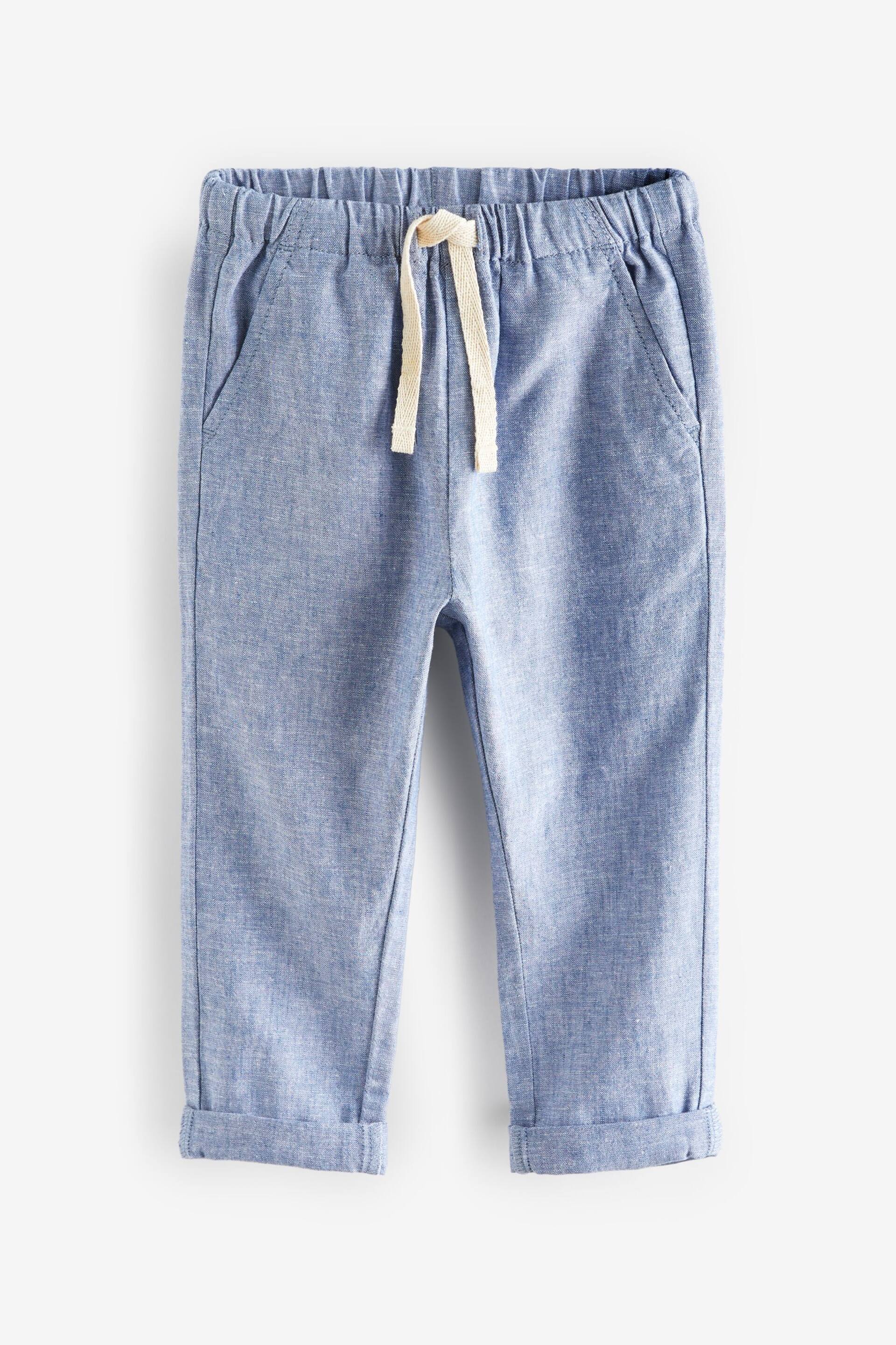 Chambray/White 2 Pack Linen Blend Pull On Trousers (3mths-7yrs) - Image 2 of 5
