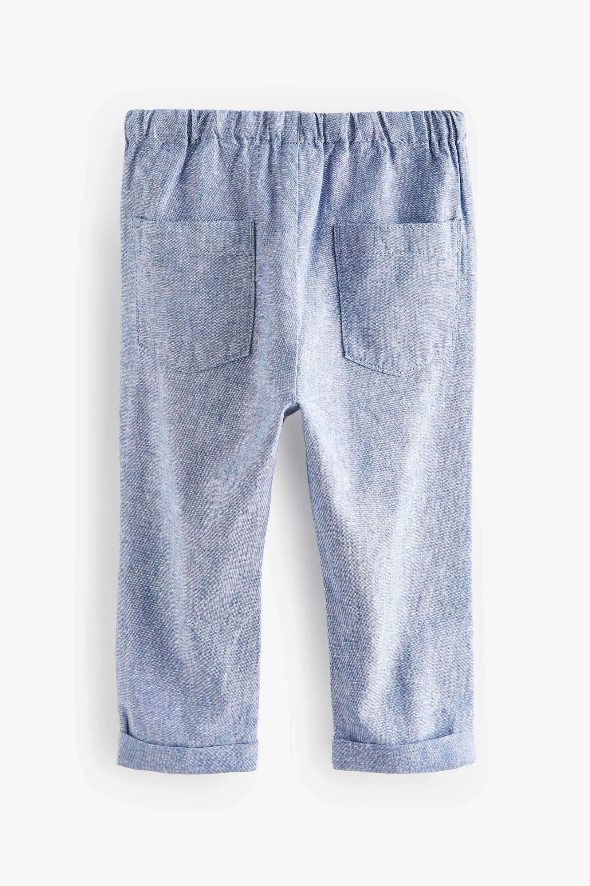 Chambray/White 2 Pack Linen Blend Pull On Trousers (3mths-7yrs) - Image 3 of 5