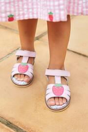 JoJo Maman Bébé Pink Strawberry Appliqué Sandals - Image 1 of 7