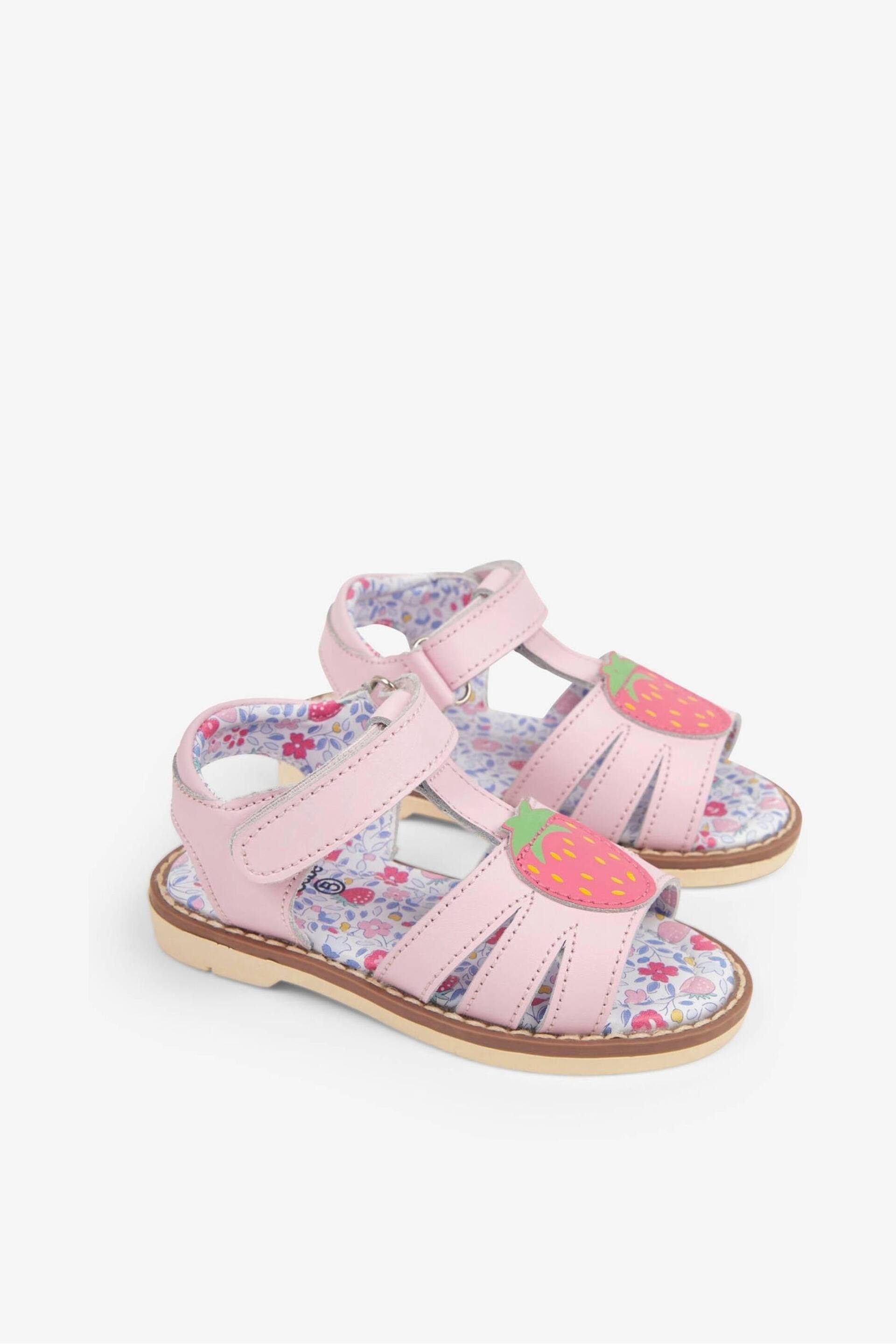 JoJo Maman Bébé Pink Strawberry Appliqué Sandals - Image 1 of 7