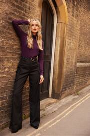 Long Tall Sally Black Belted Wide Leg Cargo Trousers - Image 1 of 4
