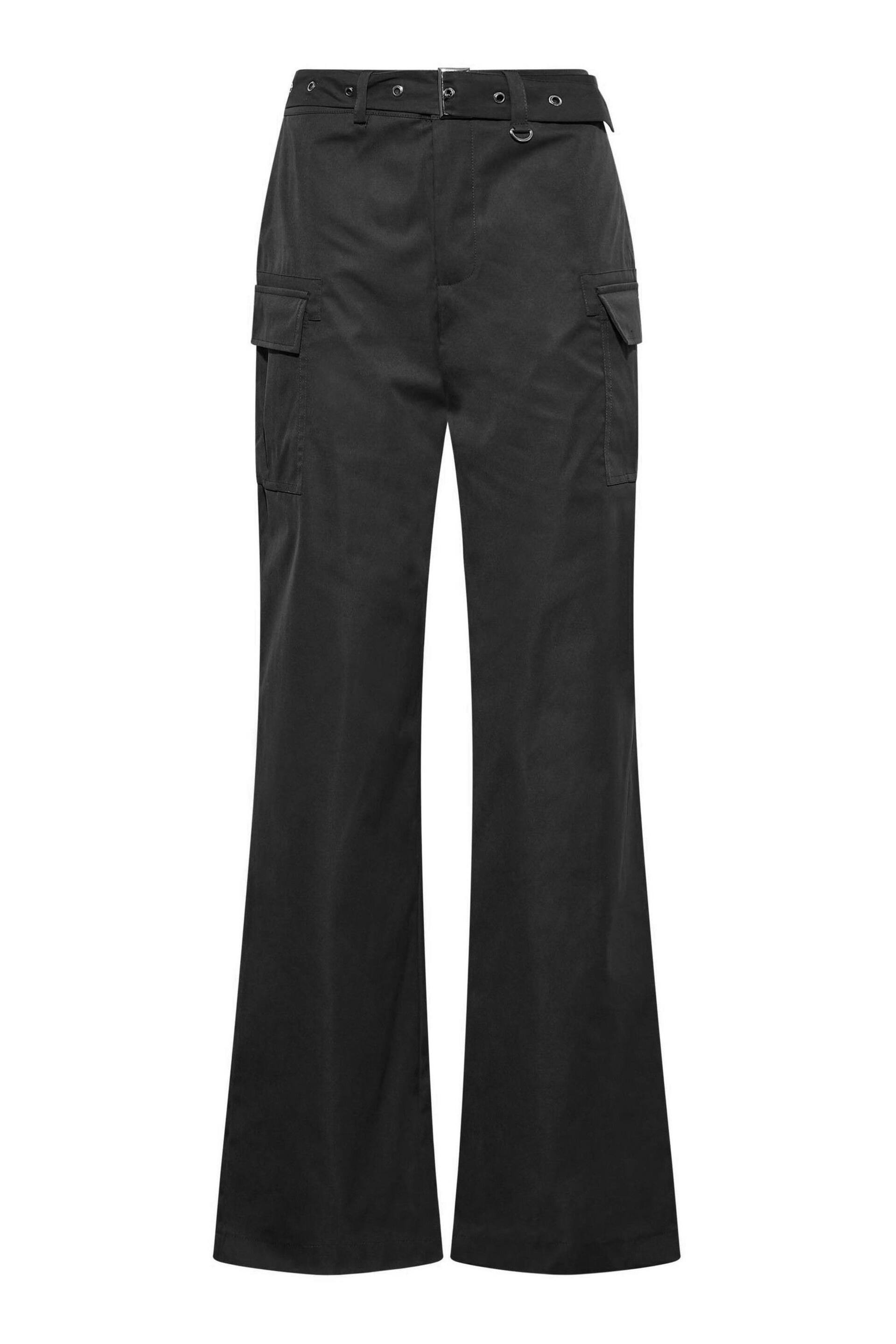 Long Tall Sally Black Belted Wide Leg Cargo Trousers - Image 3 of 4