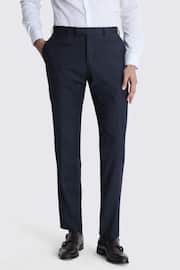MOSS Navy Blue Tailored Fit Milled Check Suit Trousers - Image 1 of 3