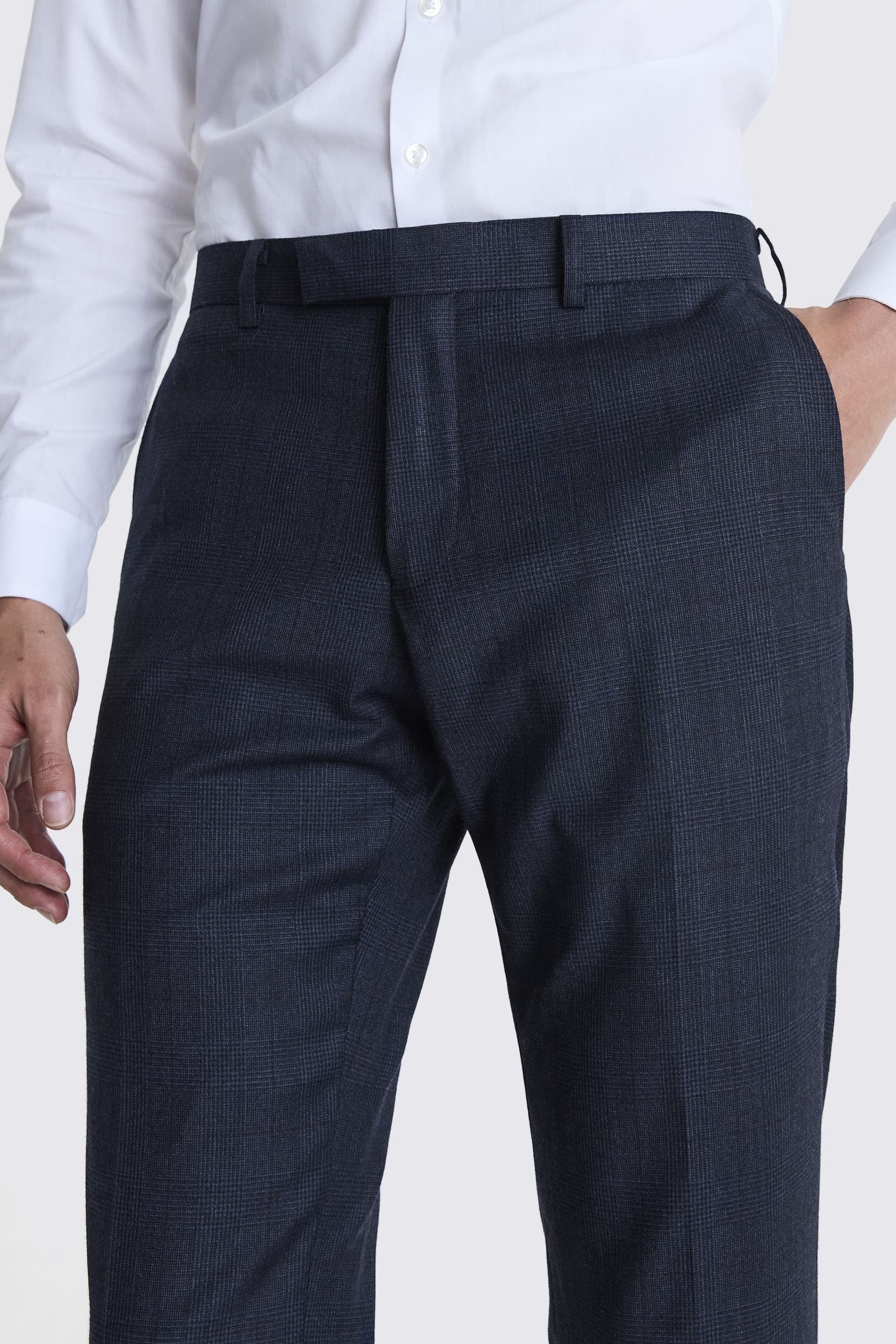 MOSS Navy Blue Tailored Fit Milled Check Suit Trousers - Image 3 of 3