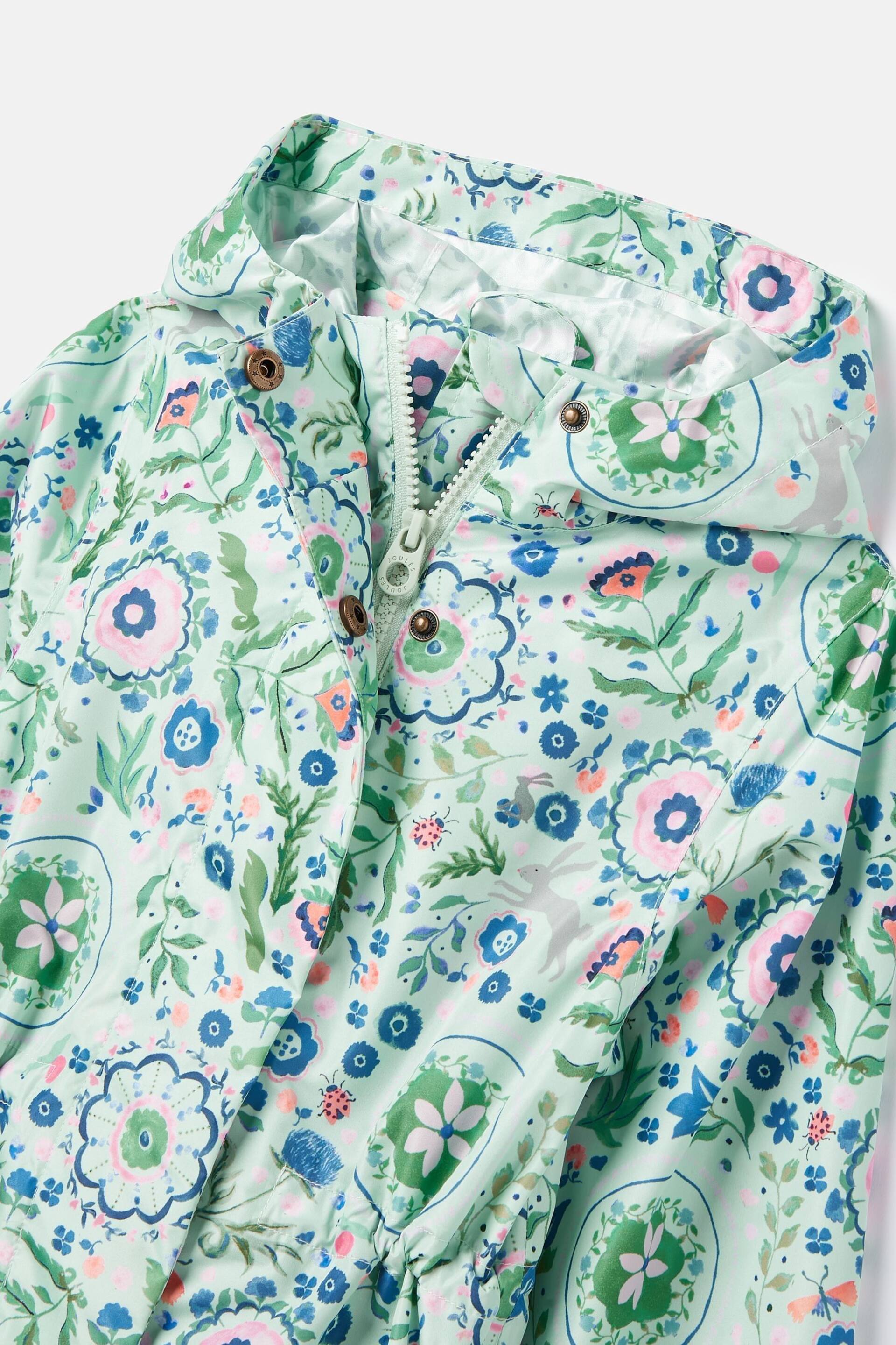 Joules Rainford Green Floral Waterproof Packable Raincoat With Hood - Image 3 of 8