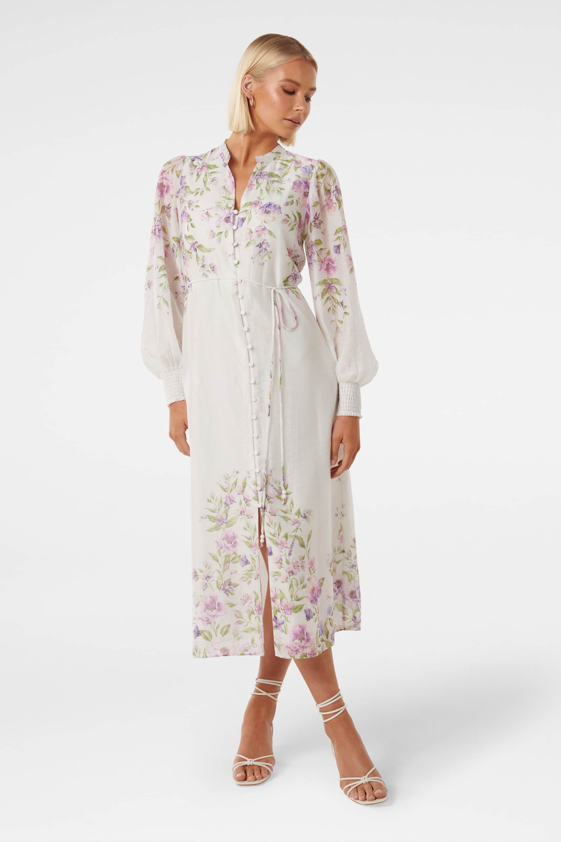 Forever New White Olympia Printed Shirt Dress contains Linen - Image 1 of 4