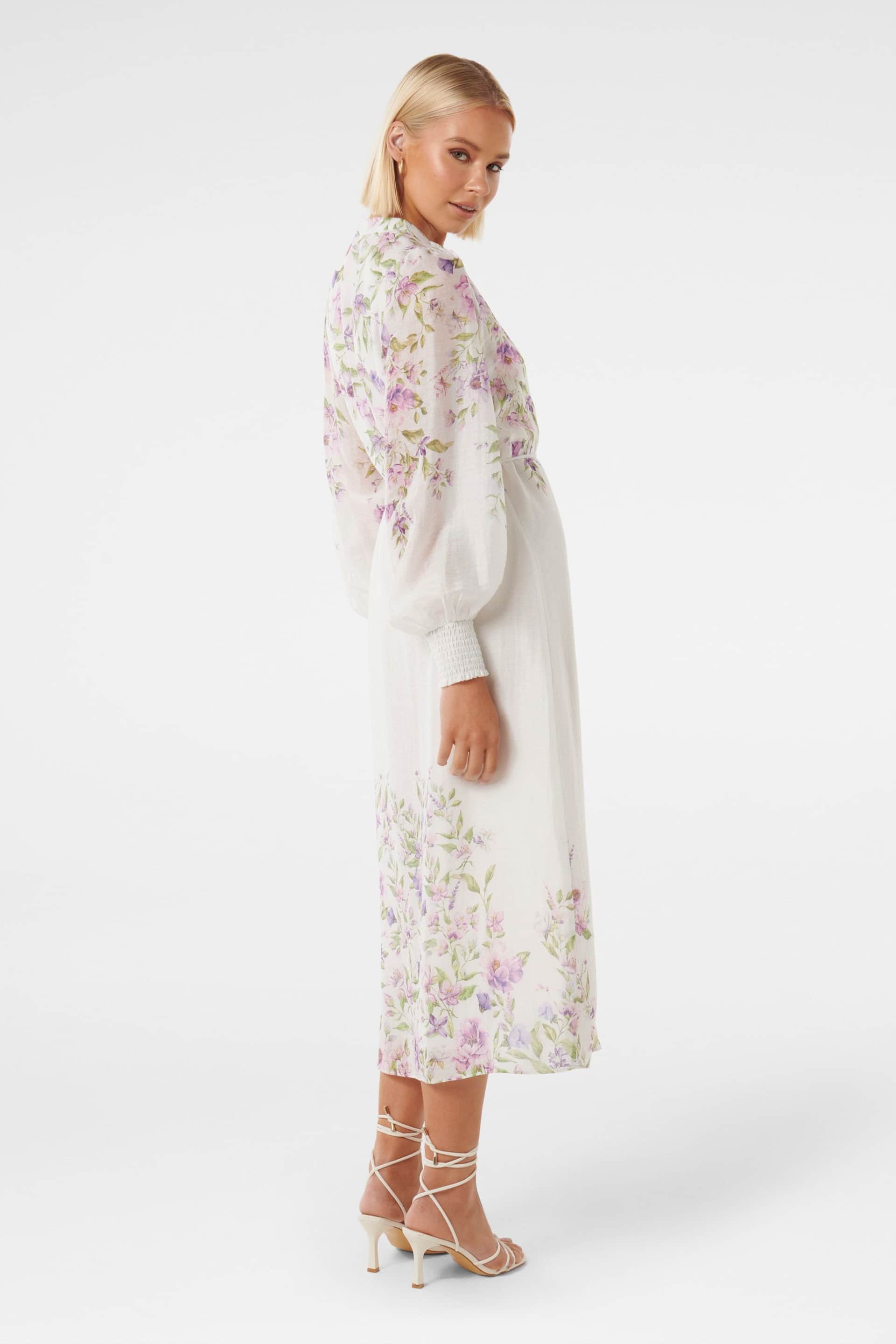 Forever New White Olympia Printed Shirt Dress contains Linen - Image 2 of 4
