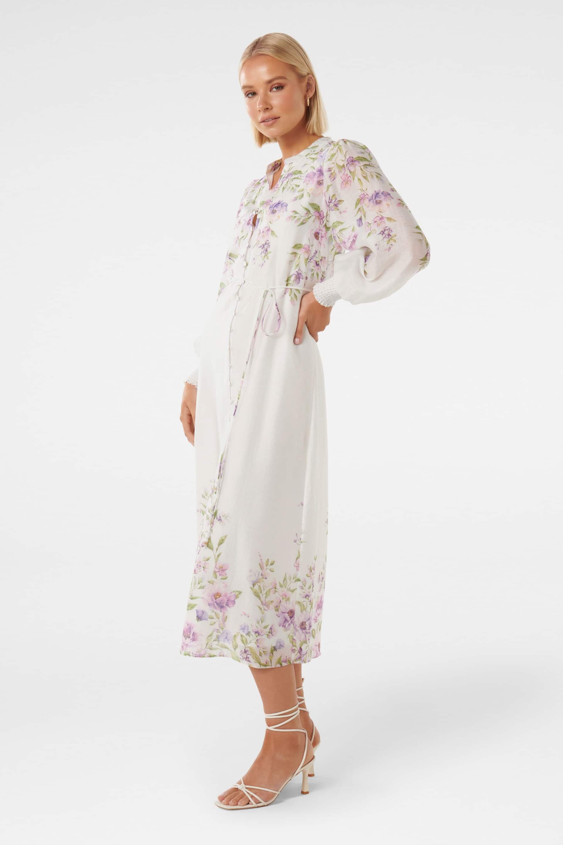 Forever New White Olympia Printed Shirt Dress contains Linen - Image 3 of 4