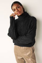 Black Crochet Open Stitch Roll Neck Jumper - Image 1 of 6