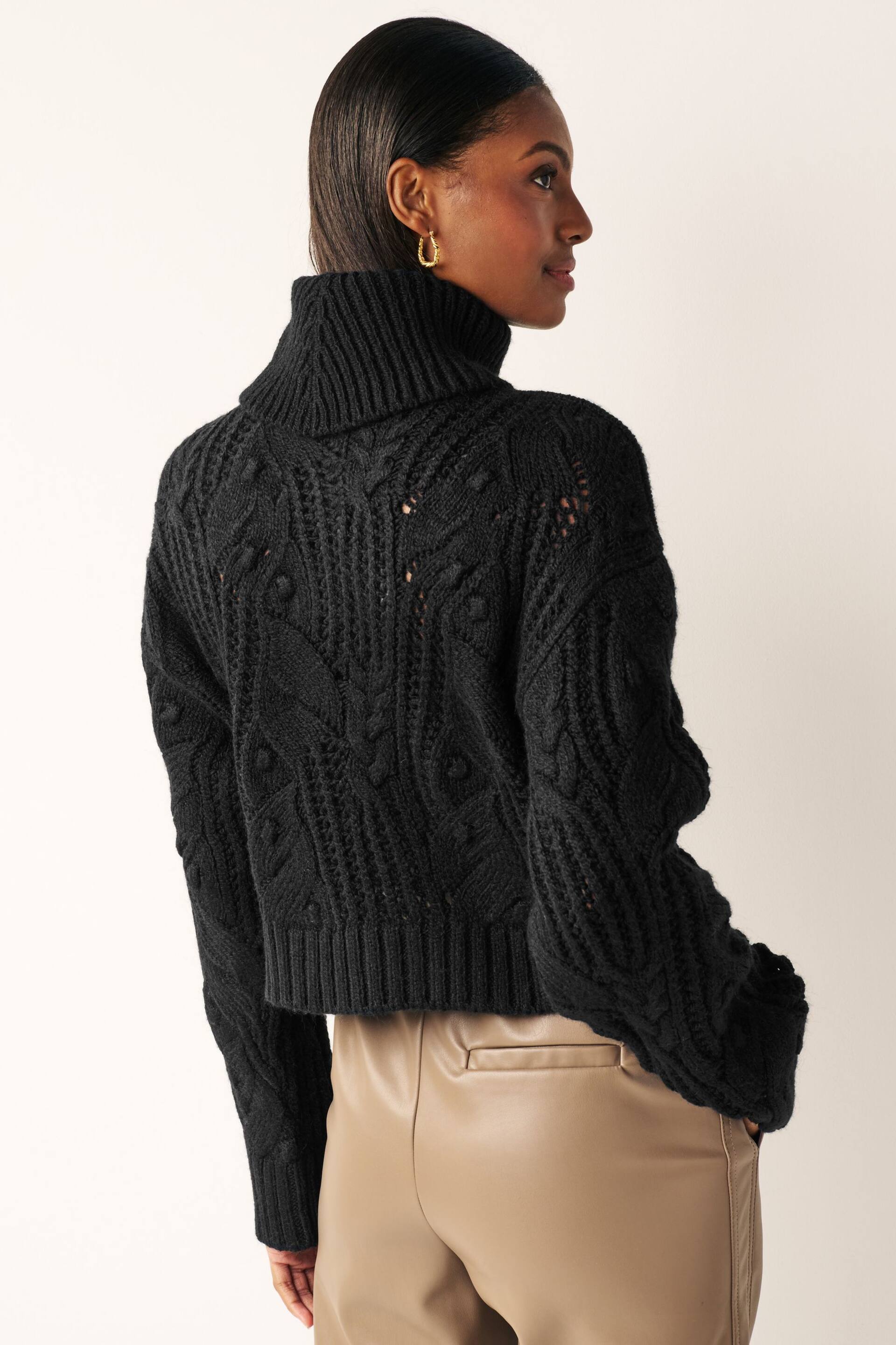 Black Crochet Open Stitch Roll Neck Jumper - Image 3 of 6