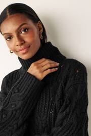 Black Crochet Open Stitch Roll Neck Jumper - Image 4 of 6