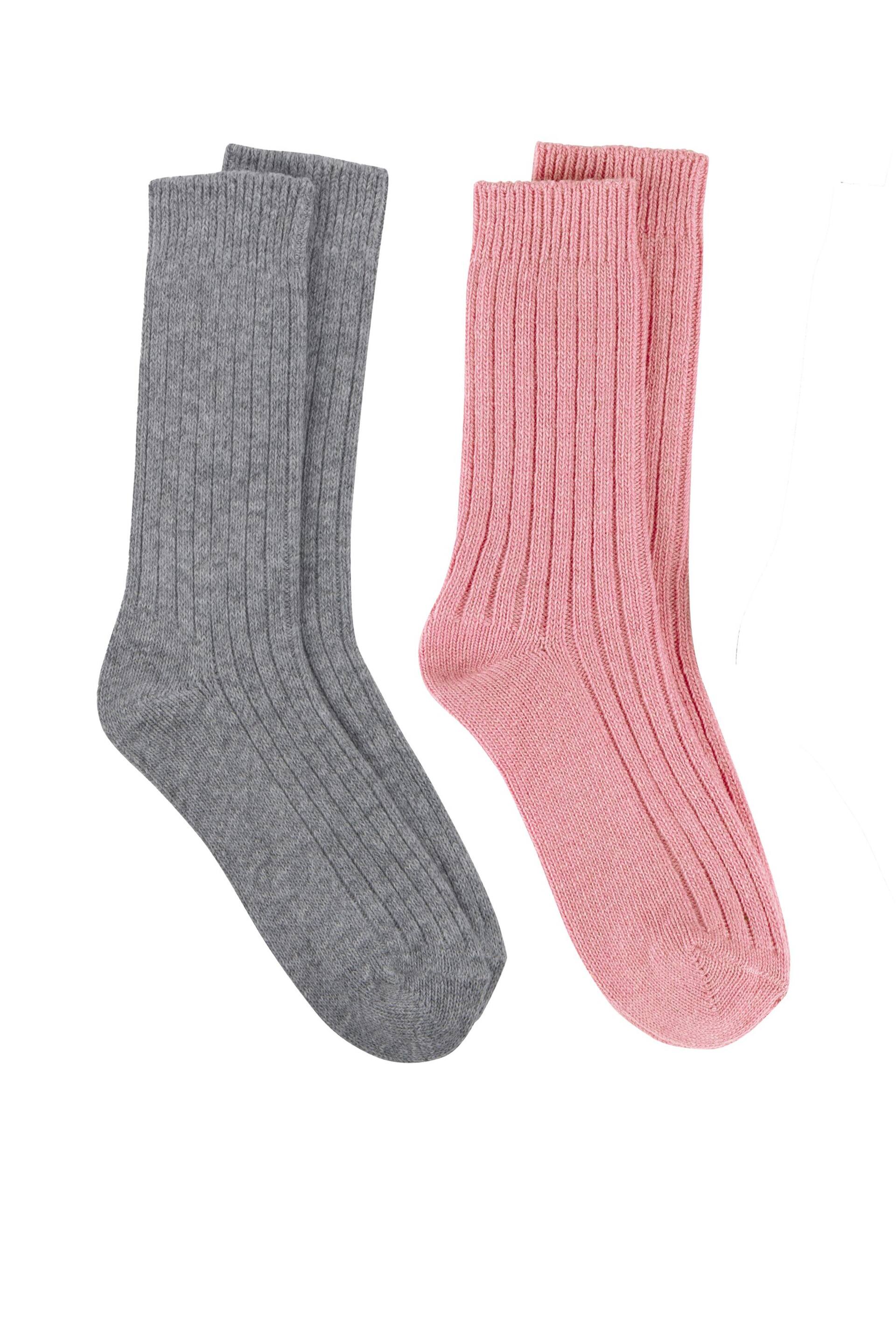 Totes Pink/Grey Ladies 2 Pack Cashmere Blend Ankle Socks - Image 1 of 5