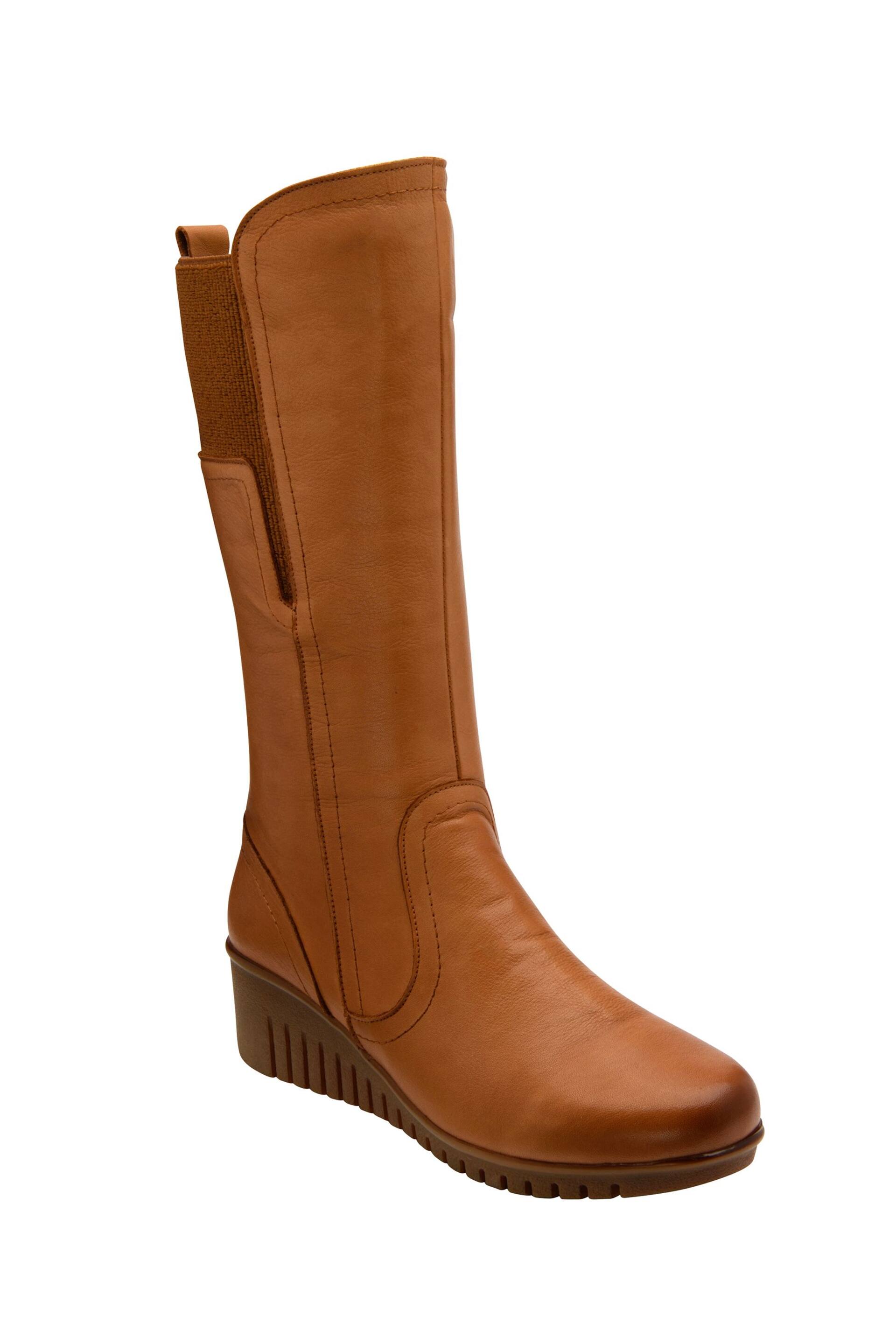 Lotus Brown Leather Wedge Knee-High Boots - Image 1 of 4