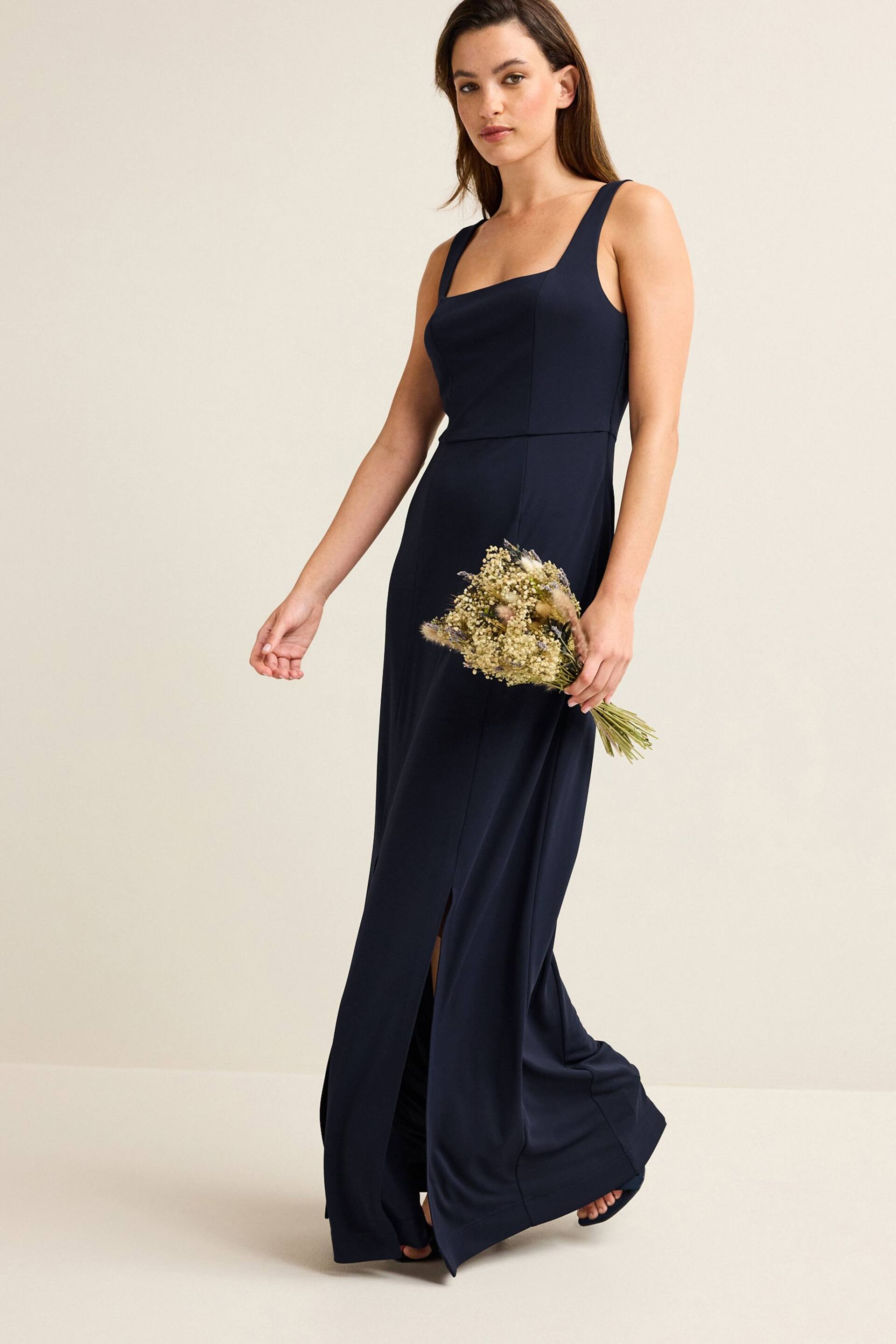 Navy Blue Square Neck Bridesmaid Maxi Dress - Image 3 of 7