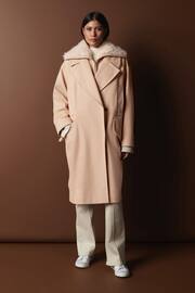 Neutral Mid-Length Coat with Detachable Faux Fur Collar - Image 2 of 12