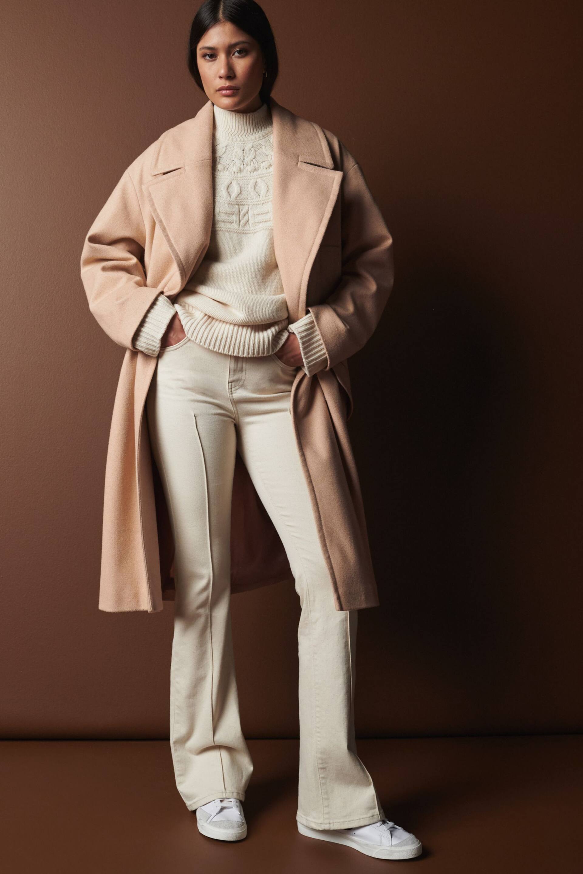 Neutral Mid-Length Coat with Detachable Faux Fur Collar - Image 5 of 12