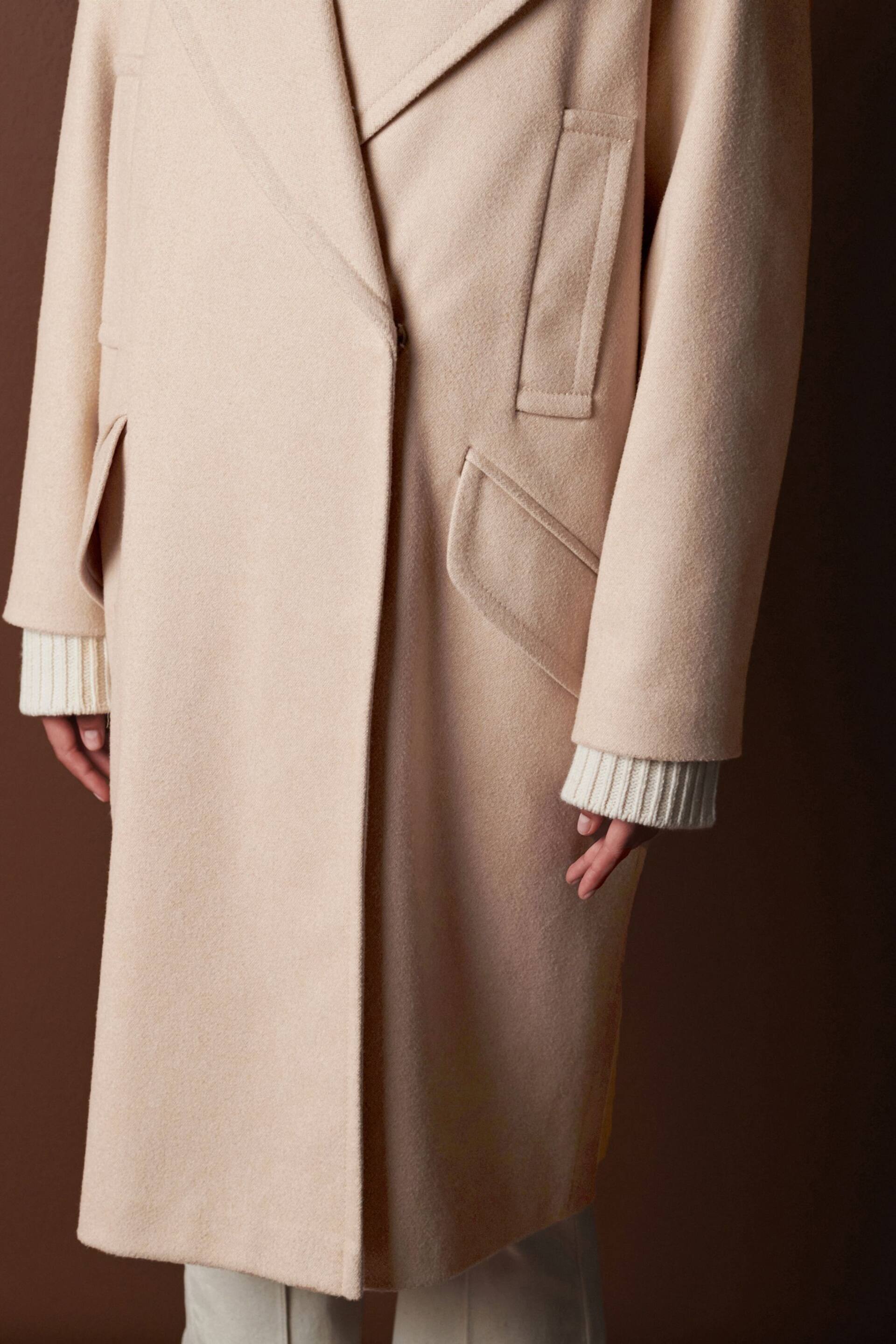 Neutral Mid-Length Coat with Detachable Faux Fur Collar - Image 6 of 12
