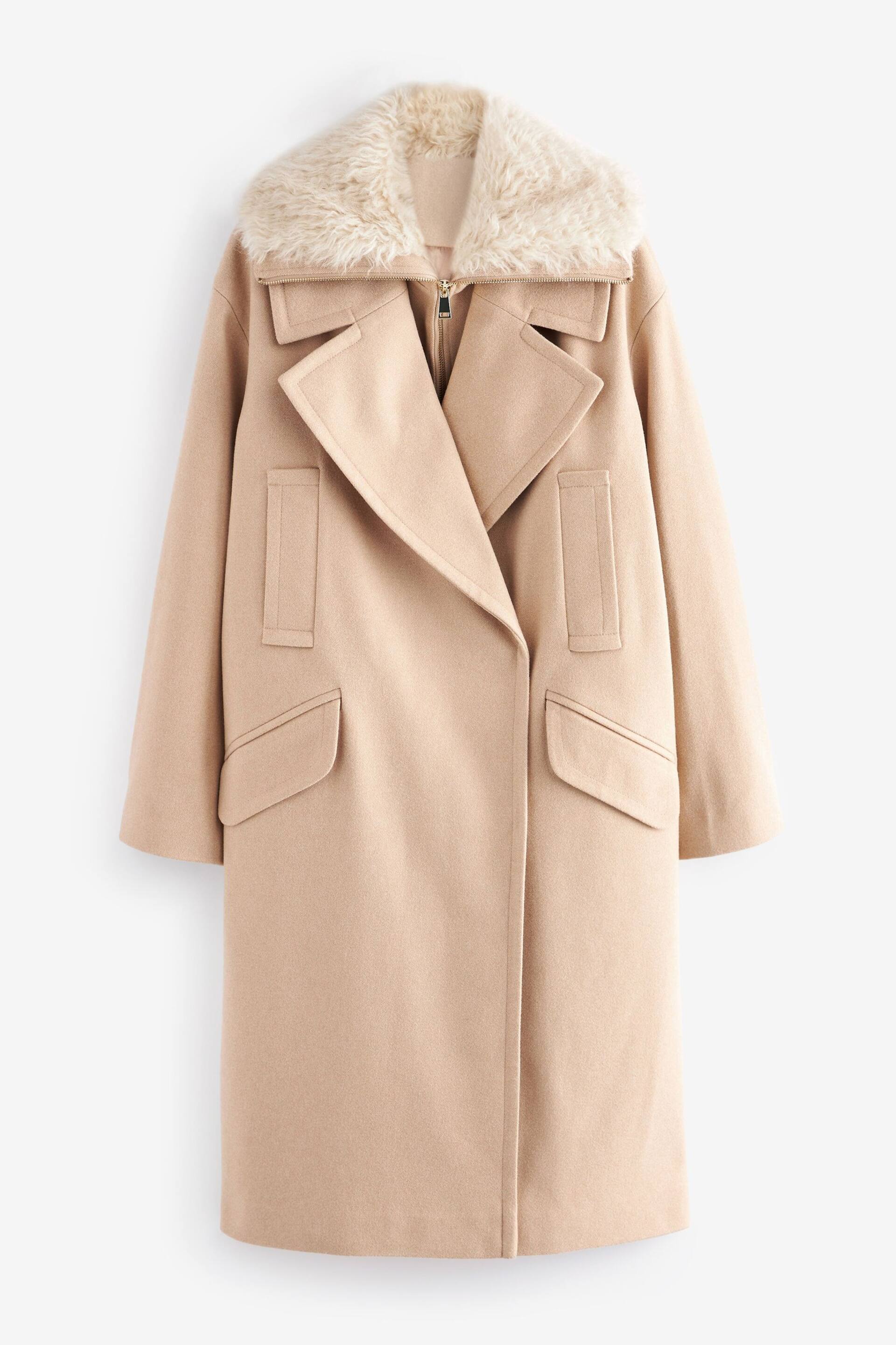 Neutral Mid-Length Coat with Detachable Faux Fur Collar - Image 8 of 12