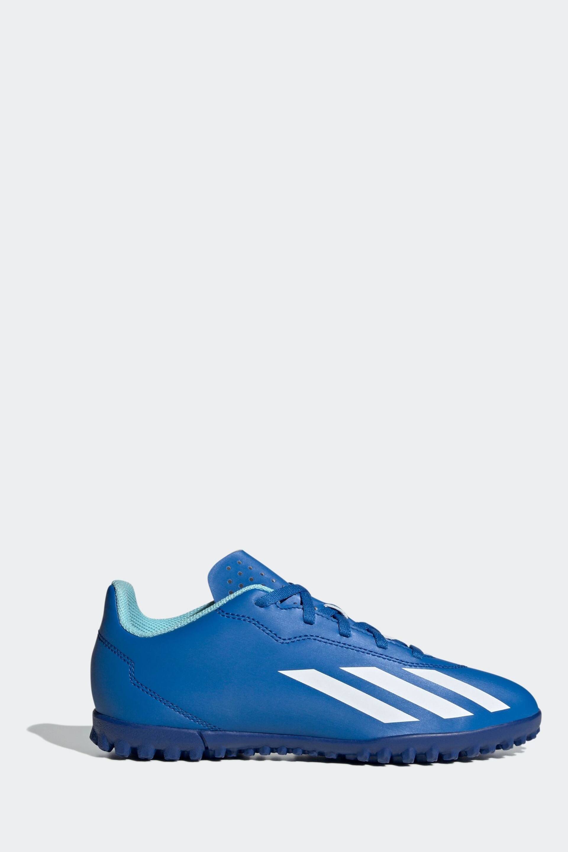 adidas Blue/White Football Sport Performance Kids X Crazyfast 4 Turf Boots - Image 1 of 10
