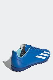adidas Blue/White Football Sport Performance Kids X Crazyfast 4 Turf Boots - Image 2 of 10