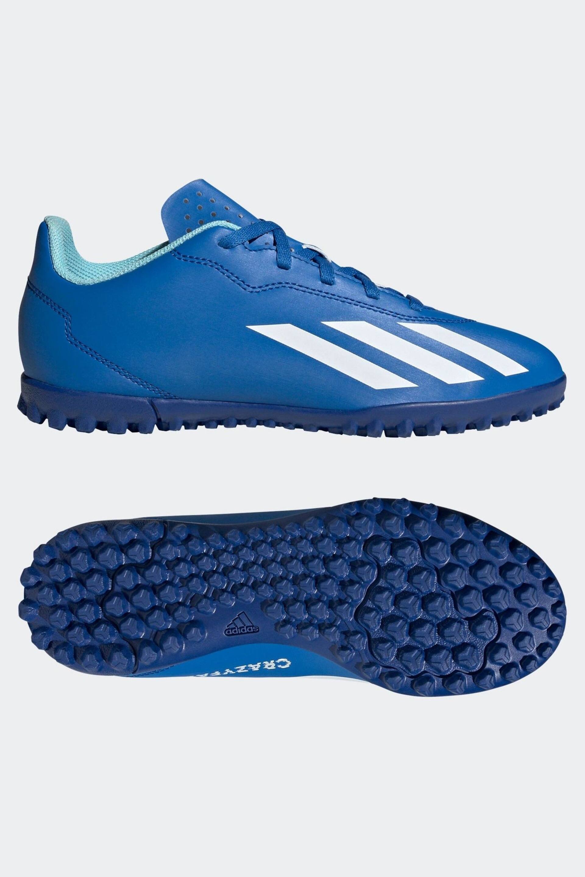 adidas Blue/White Football Sport Performance Kids X Crazyfast 4 Turf Boots - Image 5 of 10