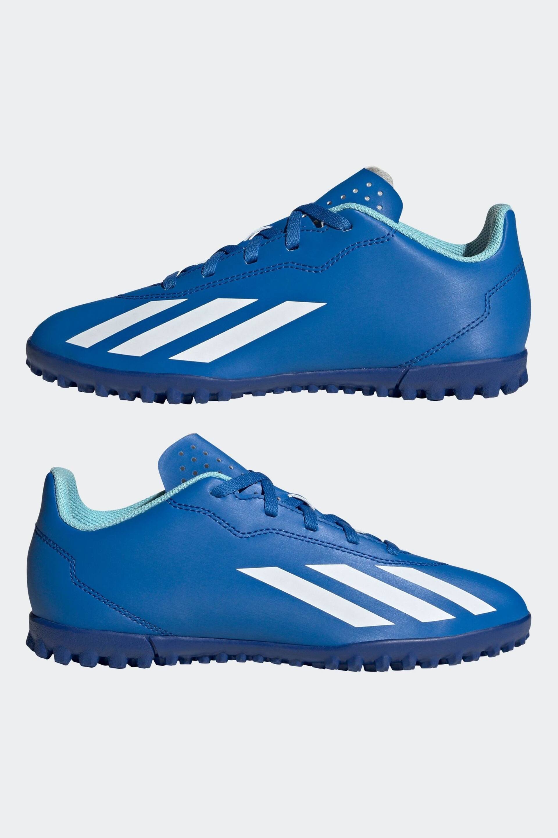 adidas Blue/White Football Sport Performance Kids X Crazyfast 4 Turf Boots - Image 6 of 10