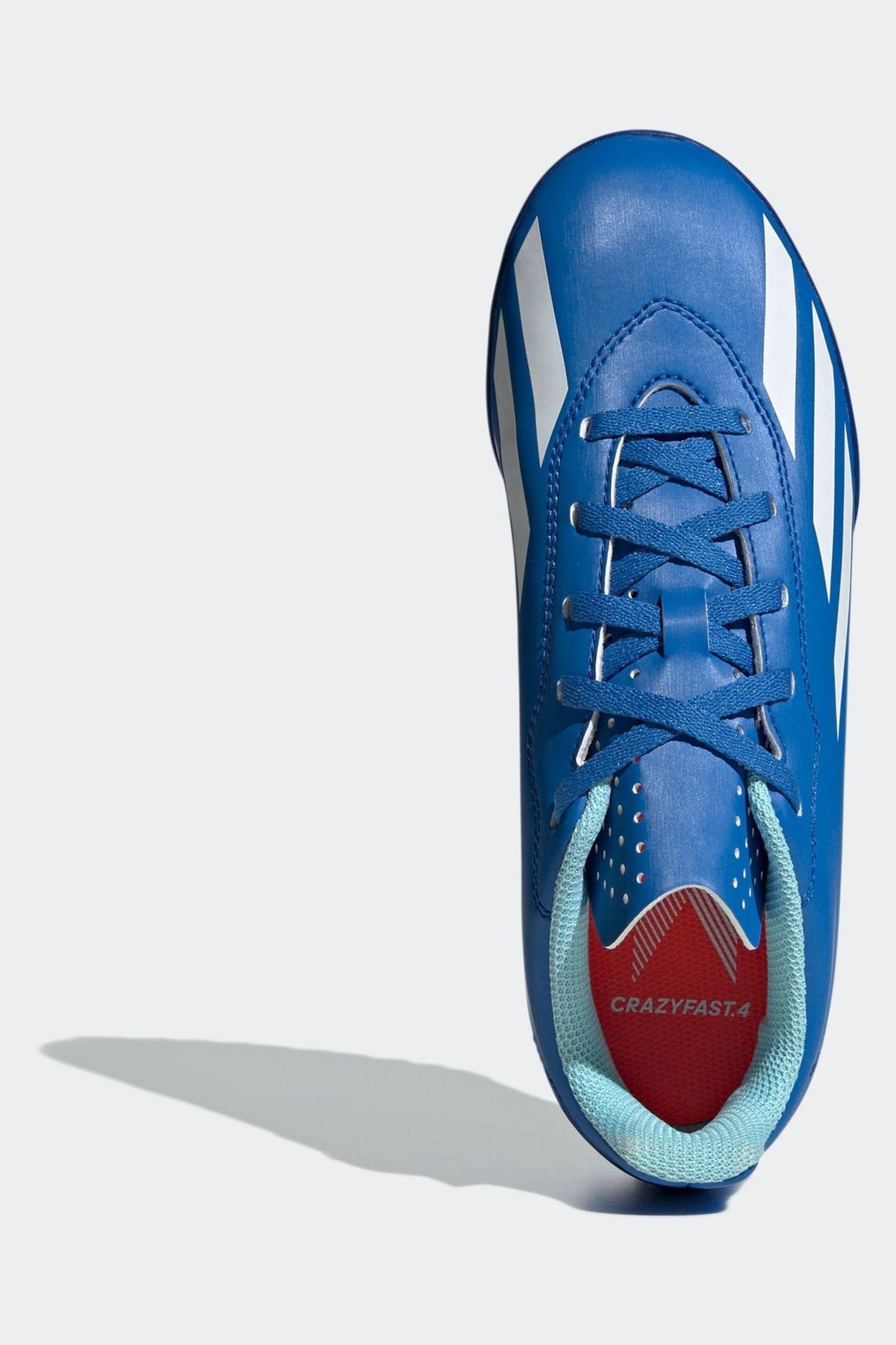 adidas Blue/White Football Sport Performance Kids X Crazyfast 4 Turf Boots - Image 7 of 10