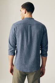 Blue Grandad Collar Linen Blend Long Sleeve Shirt - Image 5 of 7