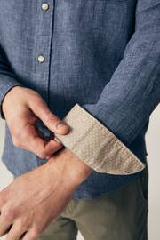 Blue Grandad Collar Linen Blend Long Sleeve Shirt - Image 7 of 7