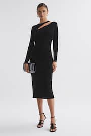 Reiss Black Macey Velvet Cut-Out Midi Dress - Image 1 of 4