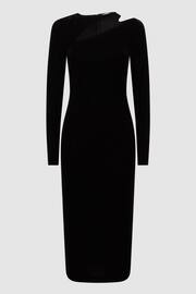 Reiss Black Macey Velvet Cut-Out Midi Dress - Image 2 of 4