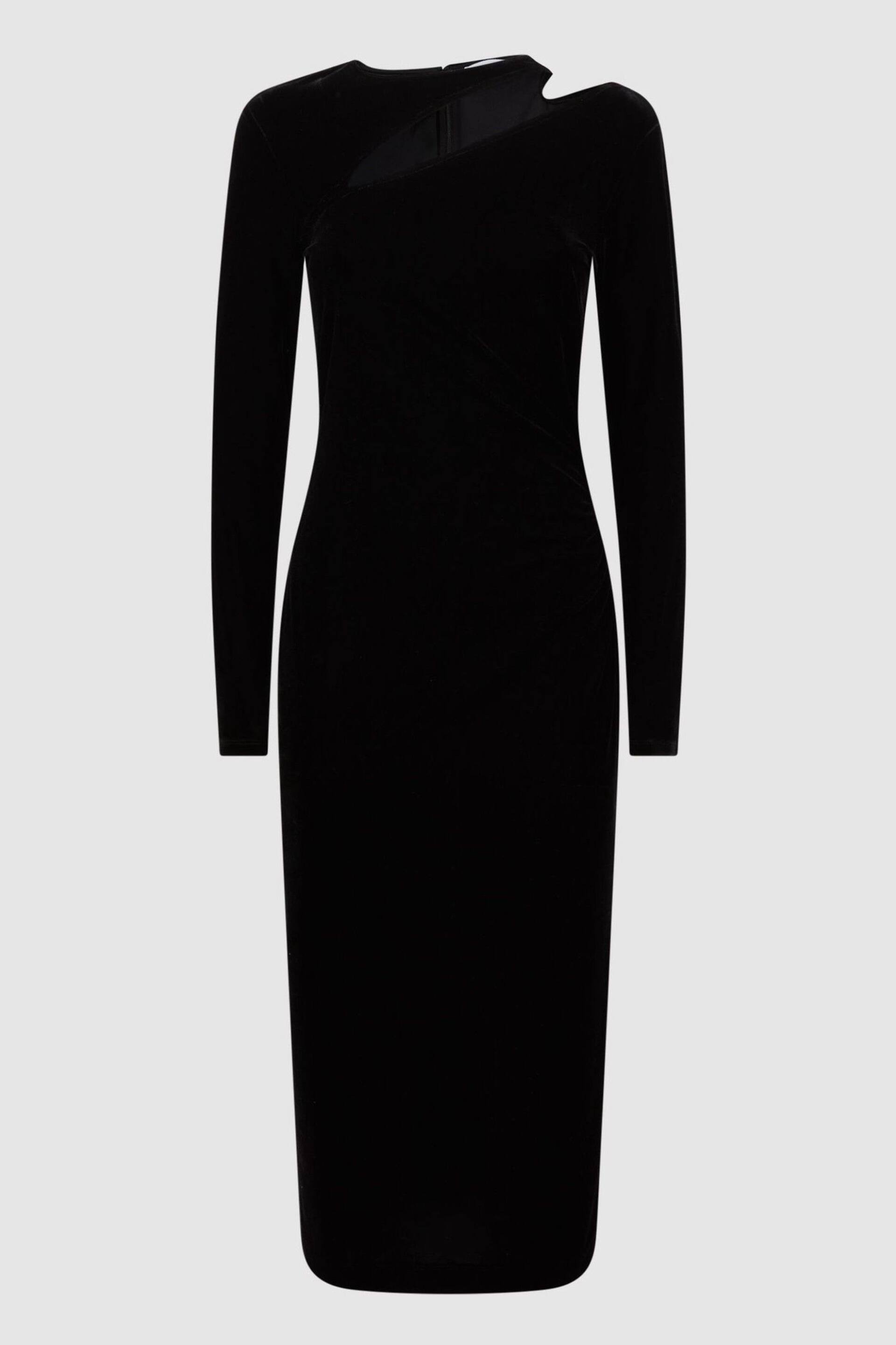 Reiss Black Macey Velvet Cut-Out Midi Dress - Image 2 of 4