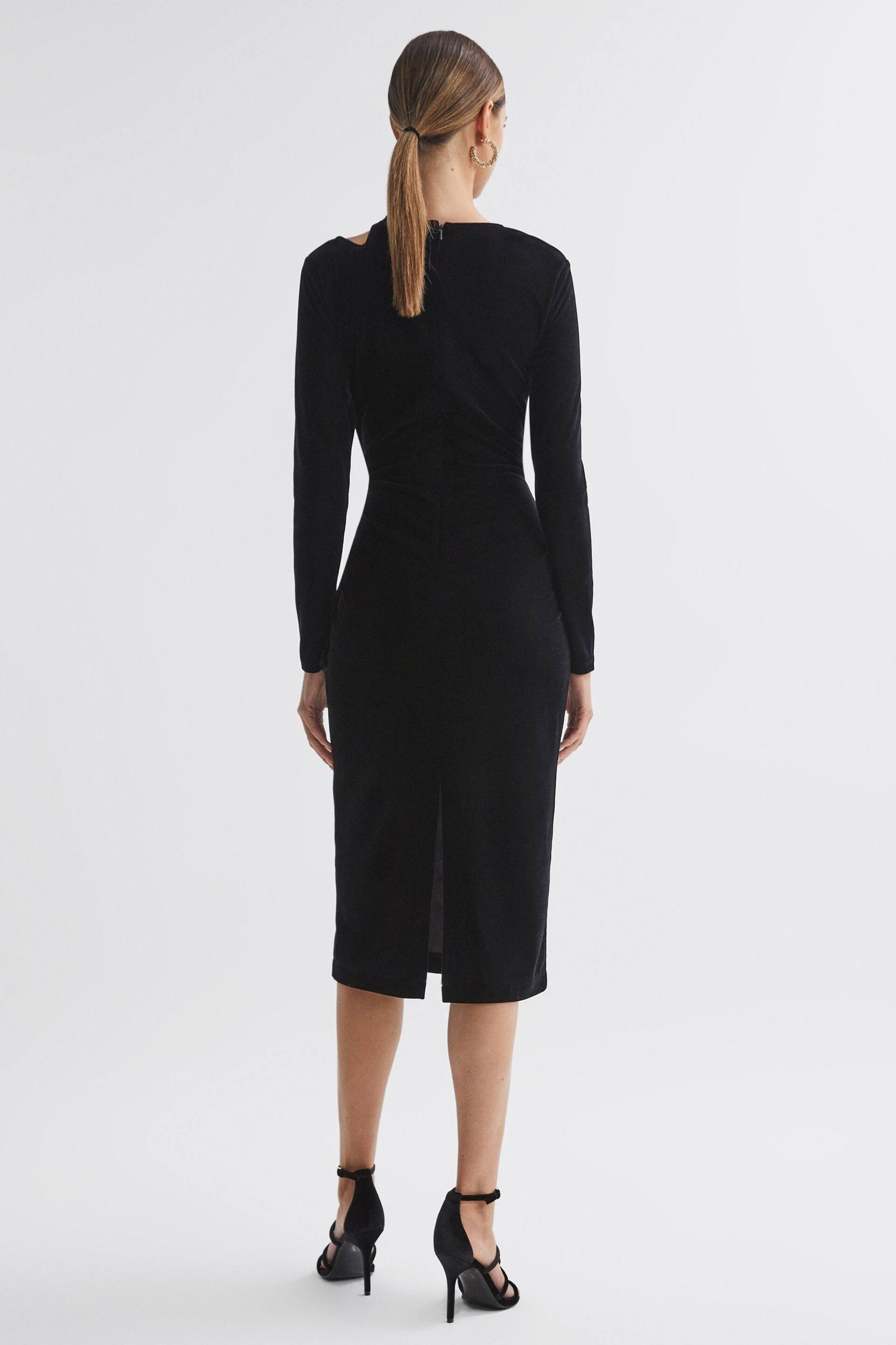 Reiss Black Macey Velvet Cut-Out Midi Dress - Image 4 of 4