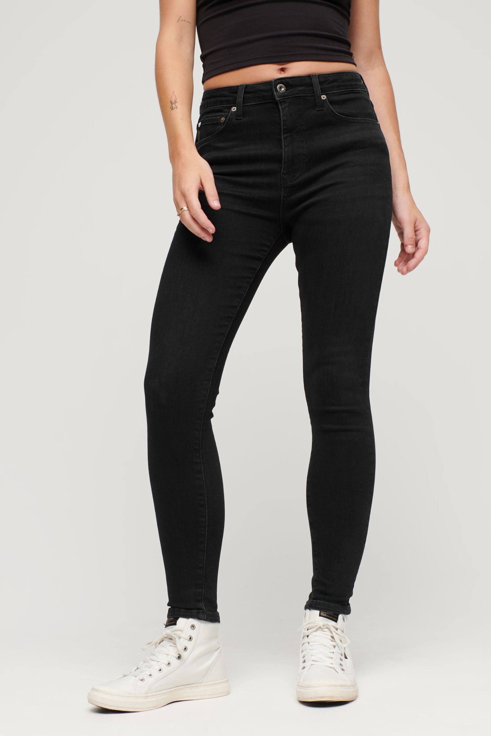 Superdry Dark Black Cotton Vintage Low Rise Slim Flare Jeans - Image 1 of 3