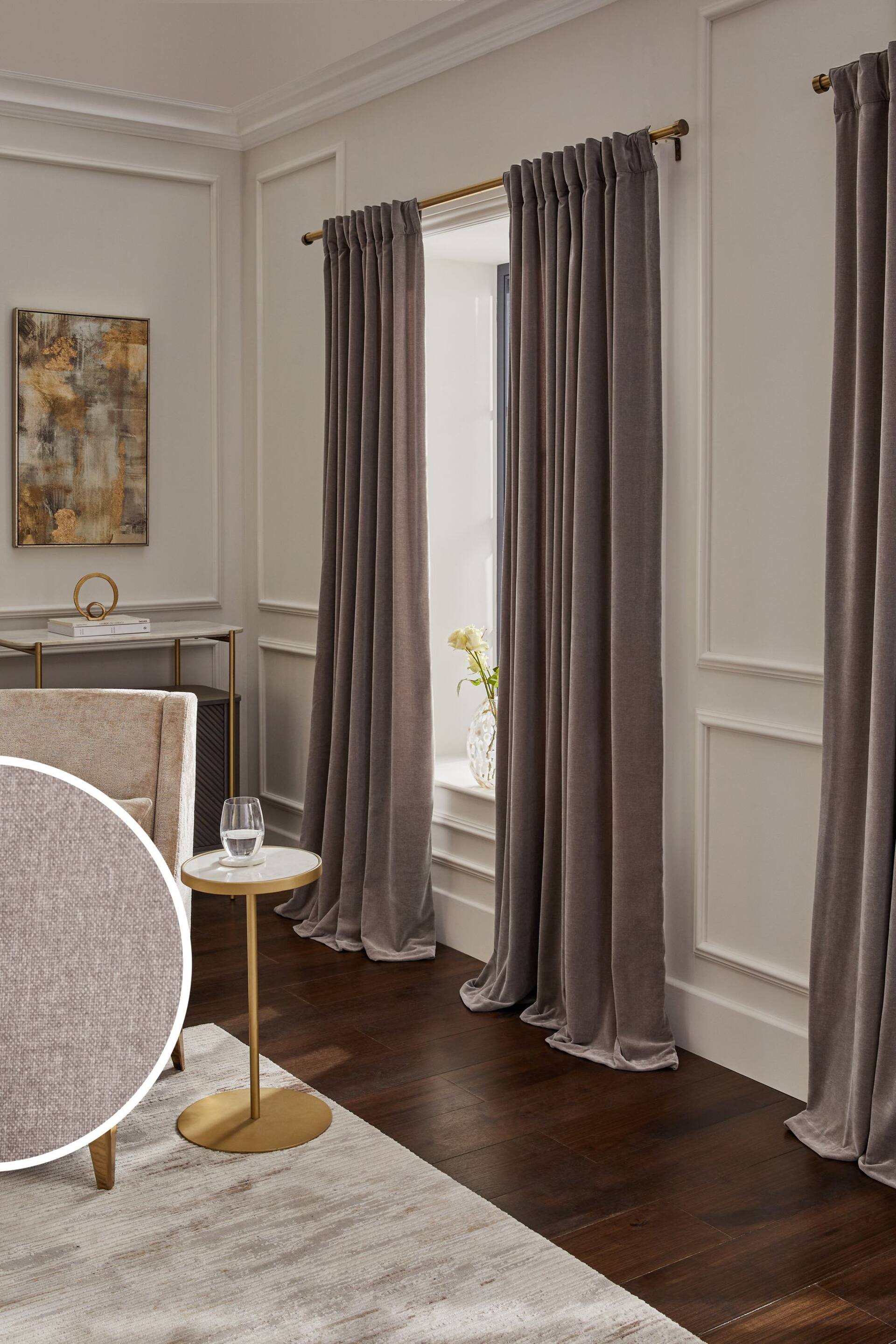 Mink Natural Sumptuous Velvet Hidden Tab Top Lined Curtains - Image 1 of 5