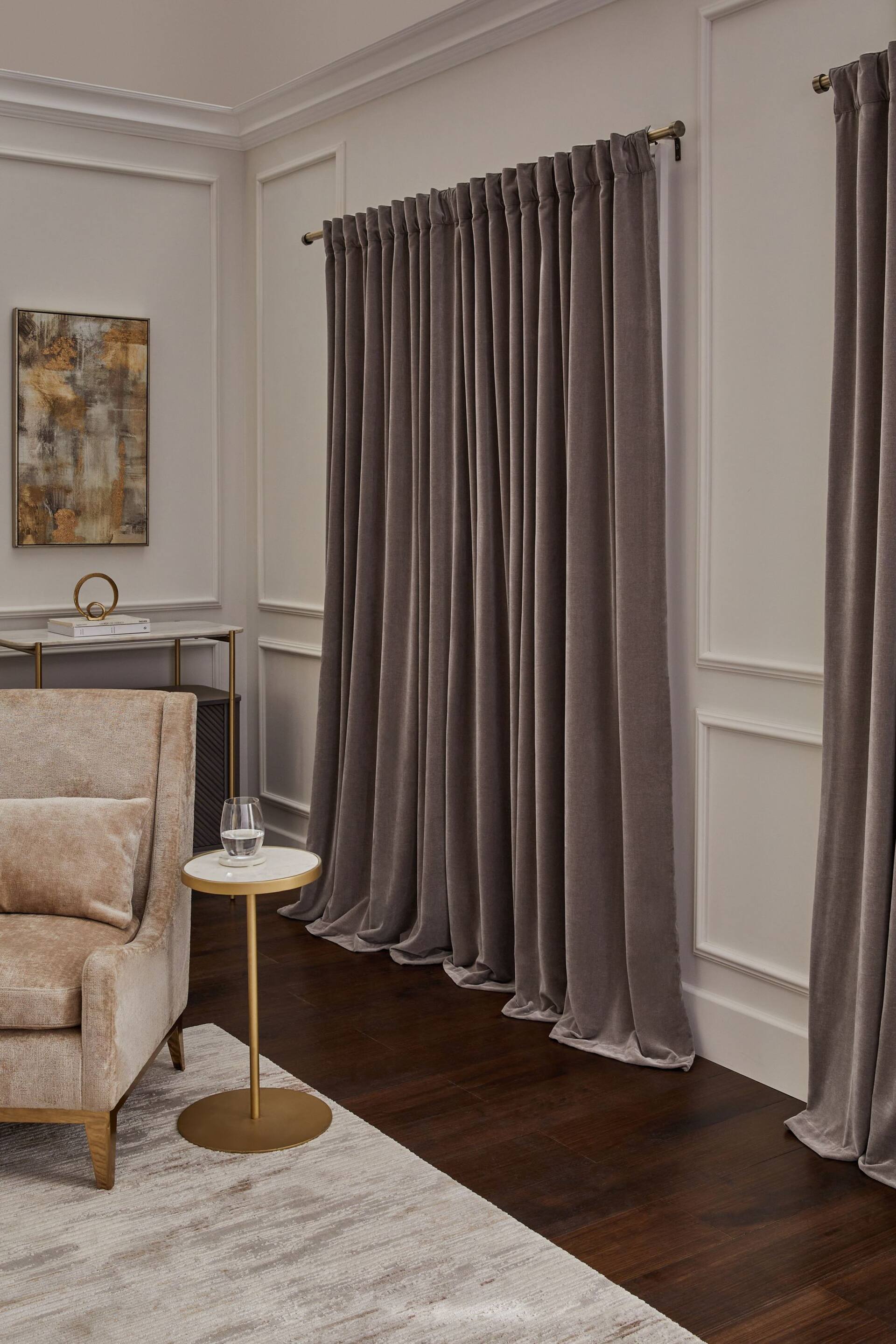 Mink Natural Sumptuous Velvet Hidden Tab Top Lined Curtains - Image 2 of 5