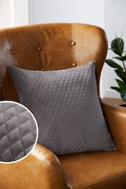 Charcoal Grey Velvet Quilted Hamilton 50 x 50 Cushion - Image 1 of 6