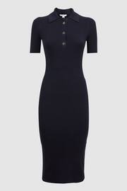 Reiss Navy Remi Knitted Bodycon Polo Midi Dress - Image 2 of 5