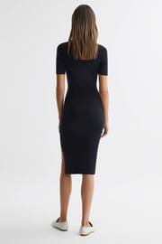 Reiss Navy Remi Knitted Bodycon Polo Midi Dress - Image 4 of 5