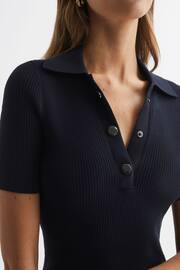 Reiss Navy Remi Knitted Bodycon Polo Midi Dress - Image 5 of 5