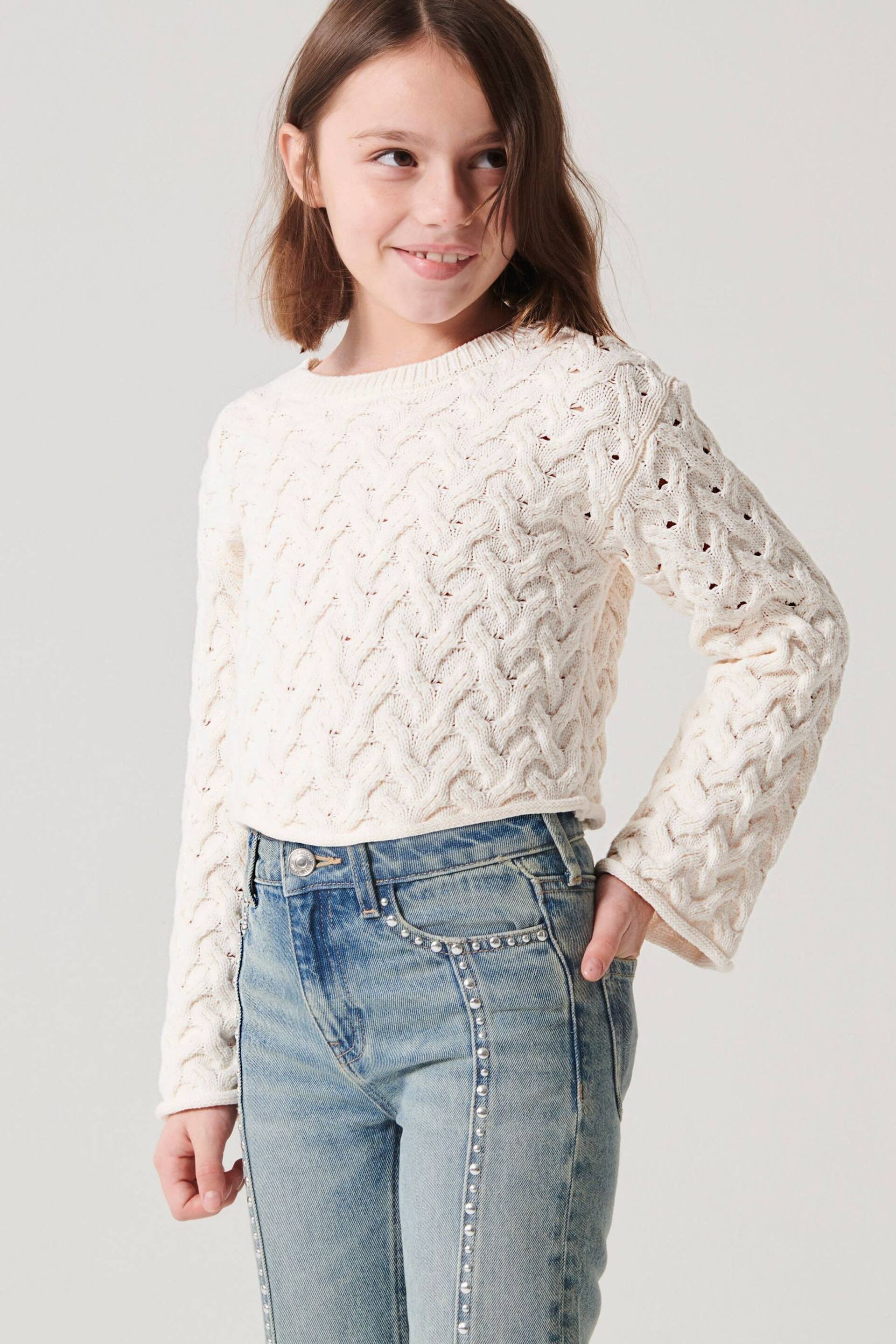 River Island Cream Girls Honeycomb Jumper - Image 1 of 4