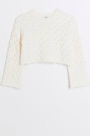 River Island Cream Girls Honeycomb Jumper - Image 2 of 4