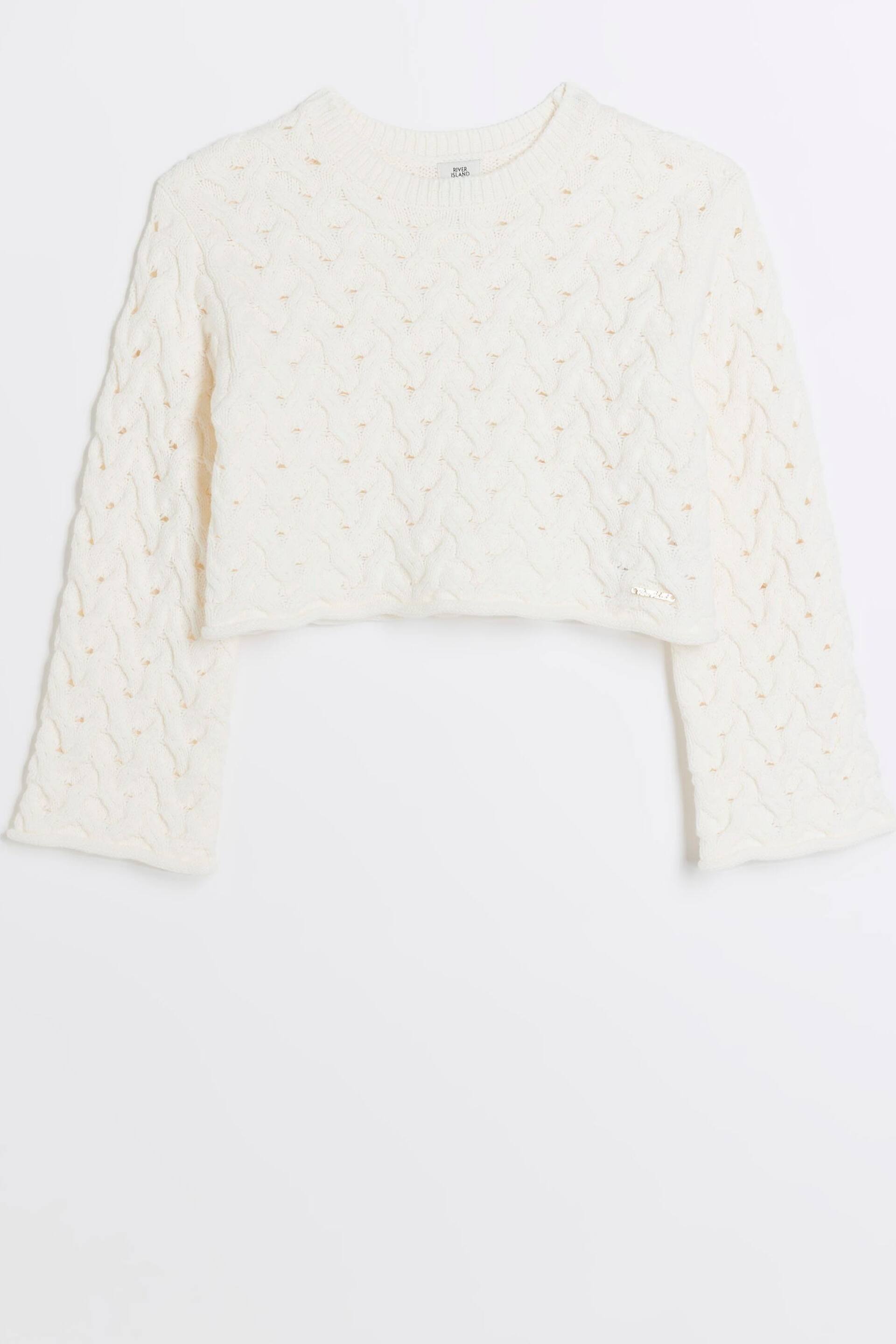 River Island Cream Girls Honeycomb Jumper - Image 2 of 4