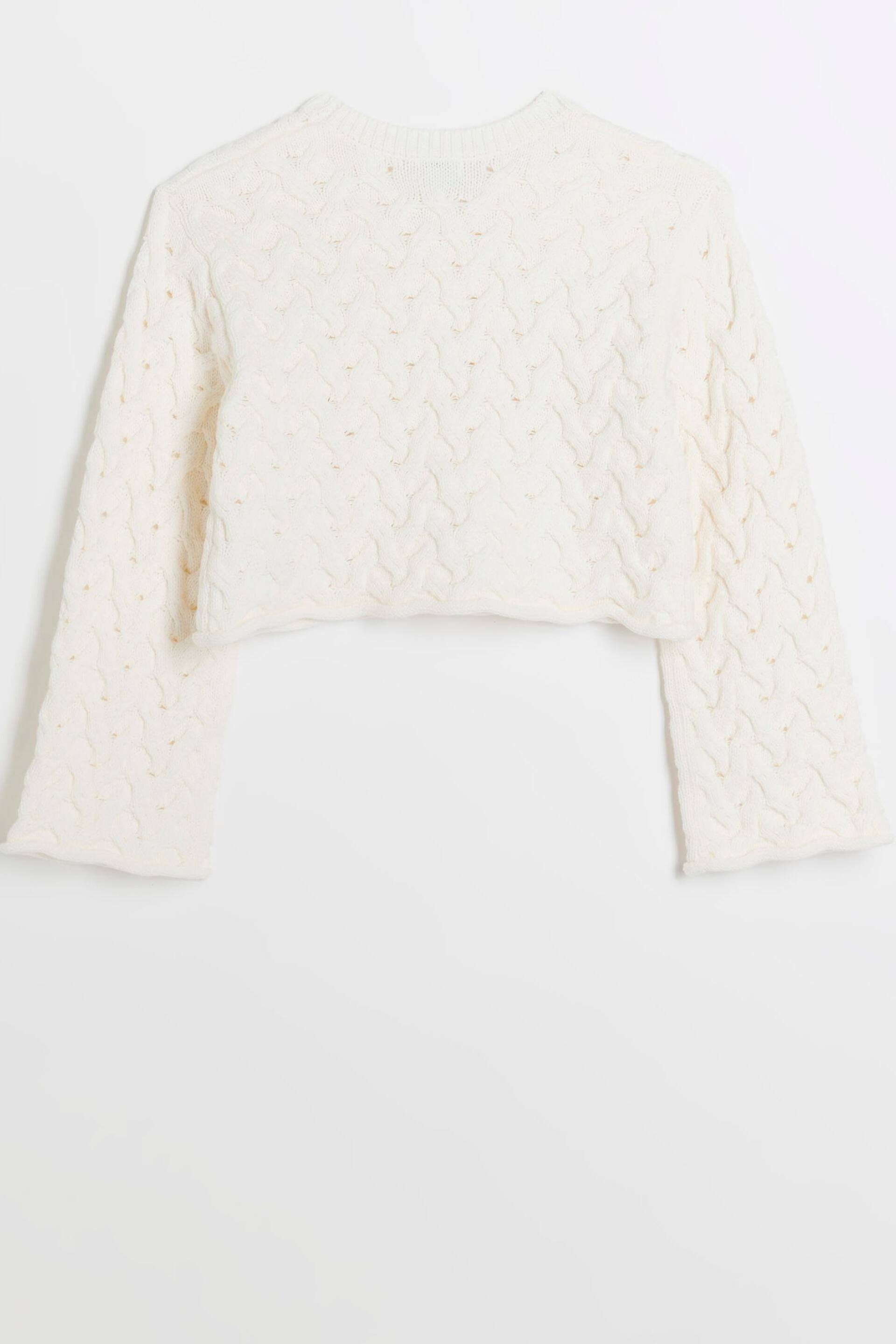 River Island Cream Girls Honeycomb Jumper - Image 3 of 4