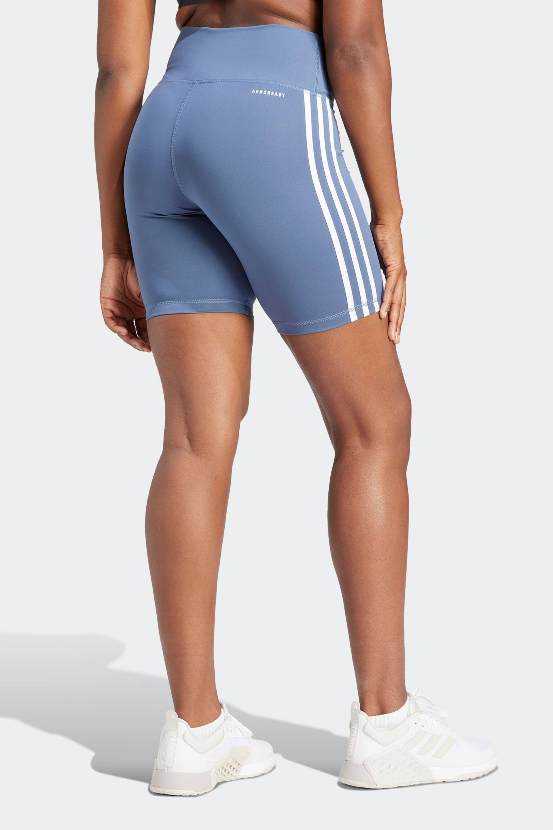 adidas Blue Training Essentials 3 Stripes High Waisted Short Leggings - Image 2 of 6