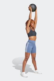 adidas Blue Training Essentials 3 Stripes High Waisted Short Leggings - Image 3 of 6