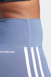 adidas Blue Training Essentials 3 Stripes High Waisted Short Leggings - Image 4 of 6